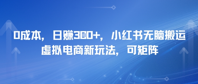 0成本，日入3张+，小红书无脑搬运，虚拟电商新玩法，可矩阵-鼎铸网