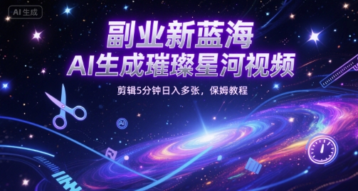 副业新蓝海，AI生成璀璨星河视频，剪辑5分钟日入多张，保姆教程-鼎铸网