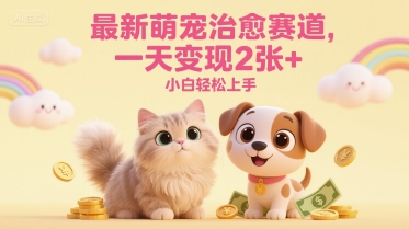 最新萌宠治愈赛道，一天变现2张+，小白轻松上手-鼎铸网