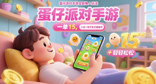 蛋仔派对手游全新懒人玩法，一单15.小白一部手机无脑 操作，日入多张+轻轻松松-鼎铸网