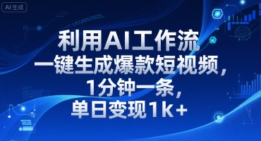 利用AI工作流一键生成爆款短视频，1分钟一条，单日变现1k+-鼎铸网