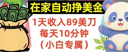 在家自动挣美金，1天收入89刀，每天10分钟，小白专属，长期的被动收入-鼎铸网