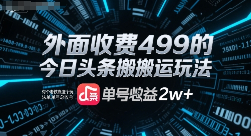 外面收费499的今日头条搬运玩法，有个老铁靠这个玩法单号总收益2w+-鼎铸网