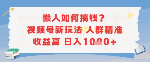 懒人如何搞钱？视频号新玩法，人群精准收益高，日入多张-鼎铸网