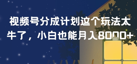 视频号分成计划这个玩法太牛了，小白也能月入8k+-鼎铸网