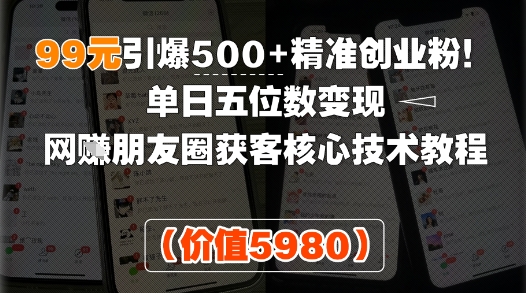 99元引爆500+精准创业粉！单日五位数变现，网创朋友圈获客核心技术教程-鼎铸网