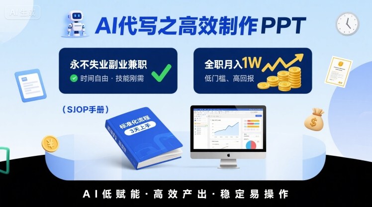 AI代写之高效制作PPT，永不失业副业兼职，全职月入1W【SOP手册】-鼎铸网
