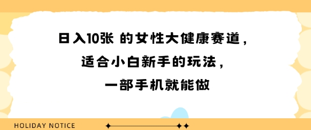 女性大健康赛道，适合小白新手的玩法，一部手机就能做，日入多张-鼎铸网