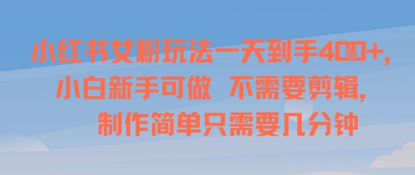 小红书女粉玩法一天到手4张，小白新手可做，不需要剪辑 制作简单只需要几分钟-鼎铸网