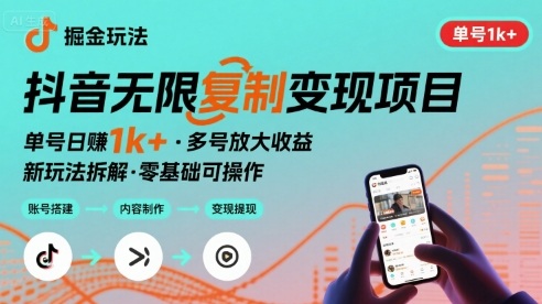 抖音掘金新玩法 单号1k+可以无限复制的项目-鼎铸网