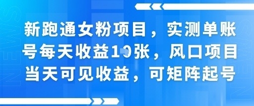 新跑通女粉项目，实测单账号每天收益多张，风口项目当天可见收益，可矩阵起号-鼎铸网