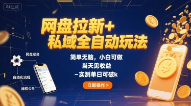 网盘拉新+私域全自动玩法，简单无脑，小白可做，当天见收益，实测单日可破k-鼎铸网