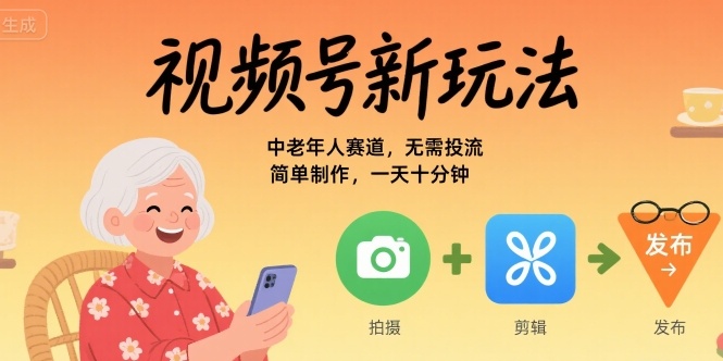视频号新玩法，中老年人赛道，无需投流，简单制作，一天十分钟，月入1W-鼎铸网