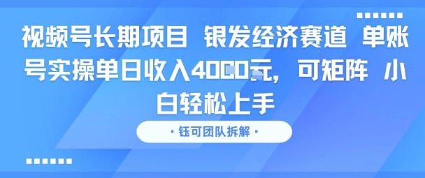 视频号长期项目 银发经济赛道 单账号实操单日收入1k，可矩阵 小白轻松上手-鼎铸网