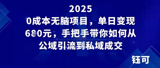 0成本无脑项目，单日变现多张，手把手带你如何从公域引流到私域成交-鼎铸网