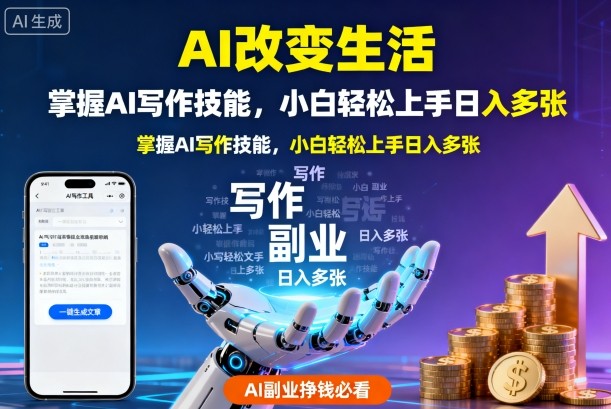 AI改变生活，掌握AI写作技能，小白轻松上手日入多张，AI副业挣钱必看-鼎铸网