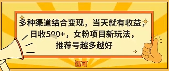 多种渠道结合变现，当天就有收益，日收5张+，女粉项目新玩法，推荐号越多越好-鼎铸网
