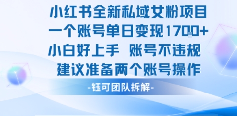 小红书全新私域女粉项目 单日变现1k+ 小白好上手账号不违规-鼎铸网