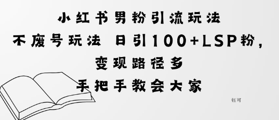 小红书男粉引流玩法不废号玩法日引100+LSP粉，变现路径多-鼎铸网