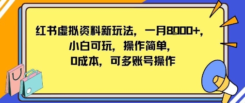 小红书虚拟资料新玩法，一月8k+小白可玩，操作简单-鼎铸网
