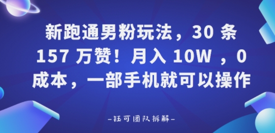 新跑通男粉玩法，30条157W赞，0成本，一部手机就可以操作-鼎铸网