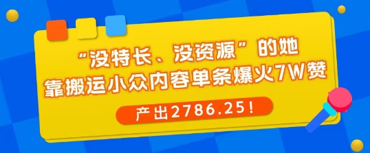 “没特长、没资源”的她，靠搬运小众内容单条爆火7W赞，产出2786！-鼎铸网