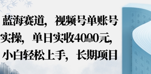 蓝海赛道，视频号单账号实操，单日实收1k，小白轻松上手，长期项目-鼎铸网