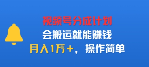 视项号分成计划会搬运就能賺钱，月入1W+，操作简单-鼎铸网