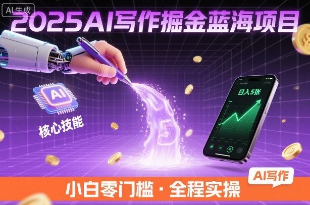 2025AI写作掘金蓝海项目，掌握AI核心技能，稳定日入5张，小白都能做-鼎铸网