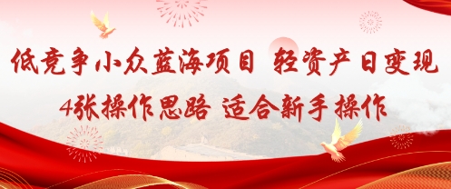 低竞争小众蓝海项目，轻资产日变现4张的操作思路适合新手操作-鼎铸网