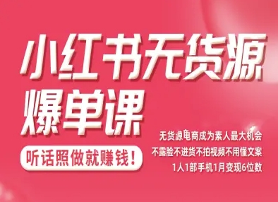 小红书无货源爆单课，不露脸不进货不拍视频不用懂文案1人1部手机1月变现5位数-鼎铸网