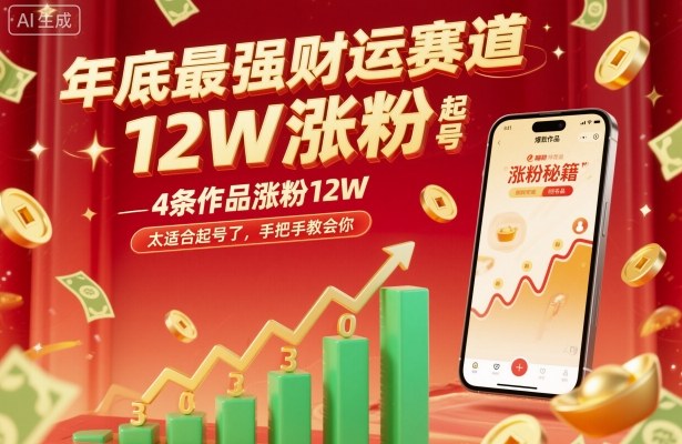 年底最强财运赛道，4条作品涨粉12W，太适合起号了，手把手教会你-鼎铸网