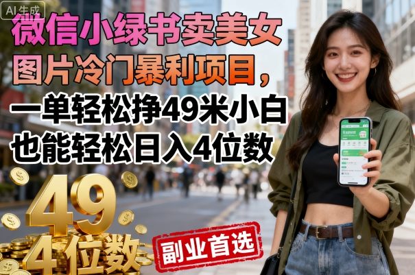 微信小绿书卖美女图片冷门暴利项目，一单轻松挣49米小白也能轻松日入4位数-鼎铸网