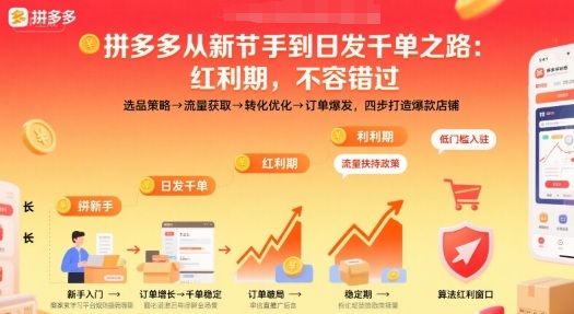 拼多多从新手到日发千单之路，拼多多红利期，不容错过【音频】-鼎铸网