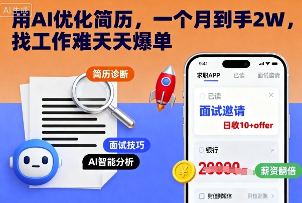 用AI优化简历，一个月到手2W，找工作难天天爆单-鼎铸网
