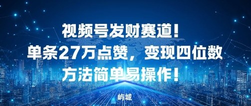 视频号发财赛道，单条27W点赞，变现四位数方法简单易操作-鼎铸网