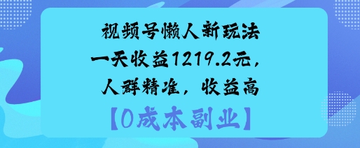 视频号懒人新玩法，手把手实操，一天收益1k，人群精准，收益高-鼎铸网