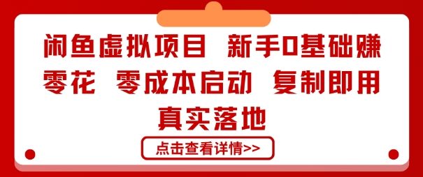 闲鱼虚拟项目，新手0基础賺零花，零成本启动，复制即用，真实落地-鼎铸网