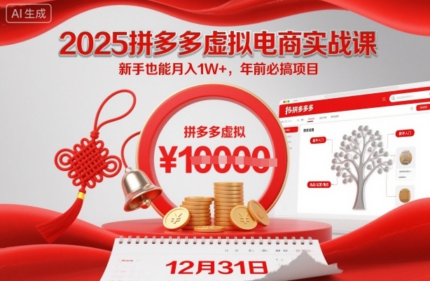 2025拼多多虚拟电商实战课，新手也能月入1W+，年前必搞项目！-鼎铸网