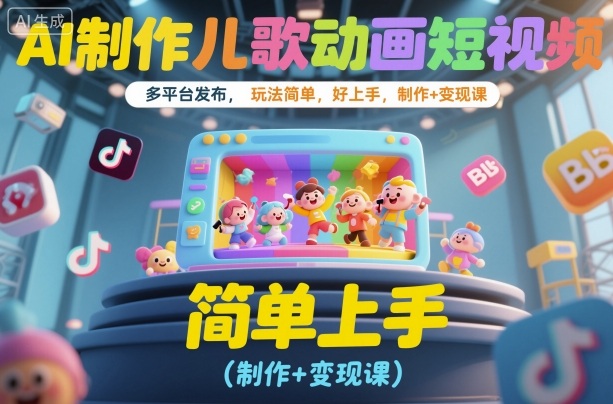 AI制作儿歌动画短视频，多平台发布，玩法简单，好上手，制作+变现课-鼎铸网