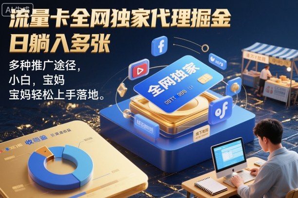 流量卡全网独家代理掘金，日躺入多张，多种推广途径，小白，宝妈轻松上手落地-鼎铸网