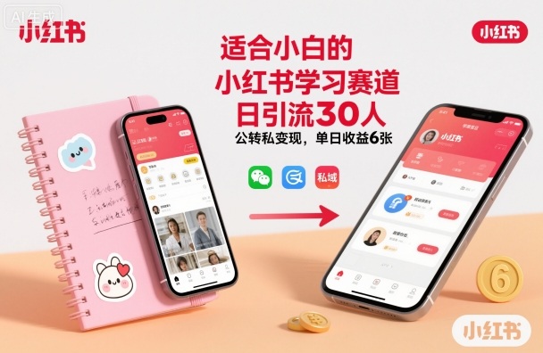 适合小白的小红书学习赛道，日引流30人，公转私变现，单日收益6张-鼎铸网