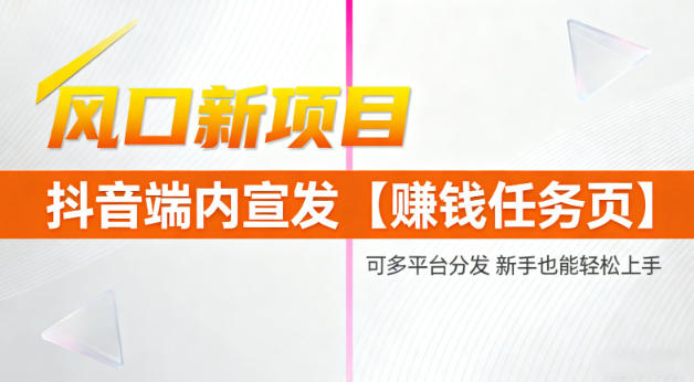 风口新项目，抖音端内宣发【賺钱任务页】，可多平台分发，新手也能轻松上手-鼎铸网