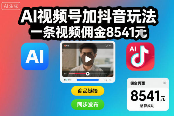 AI视频号加抖音玩法，一条视频佣金8541米-鼎铸网