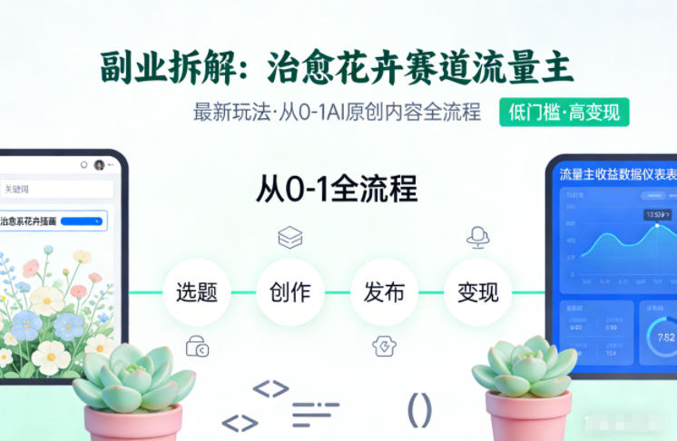 副业拆解：治愈花卉赛道流量主最新玩法，从0-1AI原创内容全流程-鼎铸网