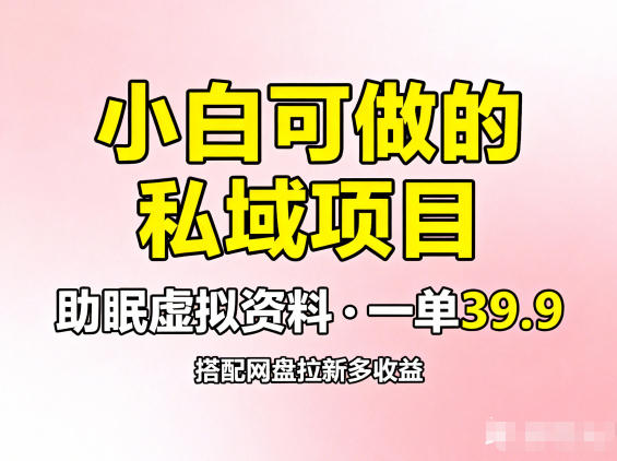 小白可做的私域项目，助眠虚拟资料，一单39.9，搭配网盘拉新多收益-鼎铸网