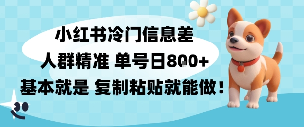 小红书冷门信息差项目，人群精准，单号日入多张，基本就是复制粘贴就能做-鼎铸网