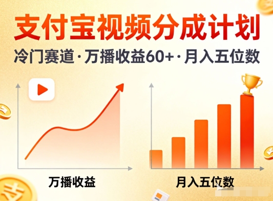 支付宝视频分成计划，做冷门赛道，万播收益60+，月入五位数！-鼎铸网