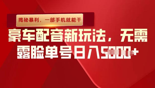 （揭秘暴利）豪车配音新玩法，无需露脸单号日入多张，一部手机就能干-鼎铸网