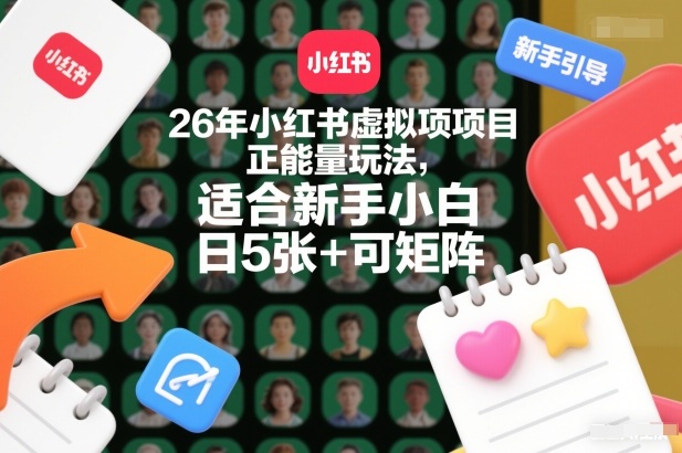 26年小红书虚拟项目正能量玩法，适合新手小白，日5张+可矩阵，附详细操作流程-鼎铸网